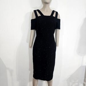 Eliza J Black Cold Shoulder Midi Dress Sz 6